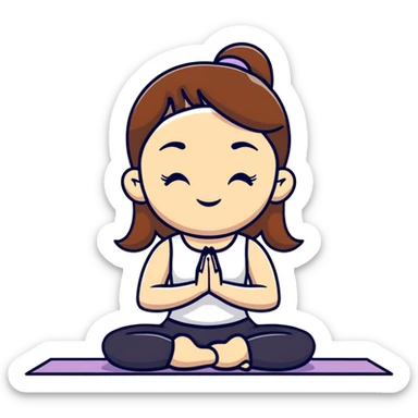 White girl with brown hair doing yoga meditation for self care sticker