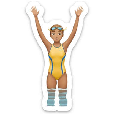 A swimmer is about to dive into the pool. She is in the pose of diving in the air with the hands above the head sticker