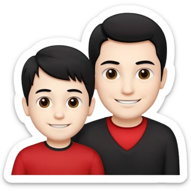 make a father and a son. both with straight black hair. both have white skin. they have to be wearing black and red clothes. there are only two people. they're happy. only a father and ONE son. sticker