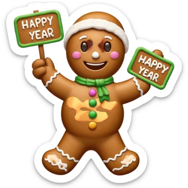 gingerbread man with a happy new year sign sticker