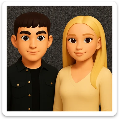 Make the people in the image stand slightly farther apart from each other, while preserving the original style and background. sticker