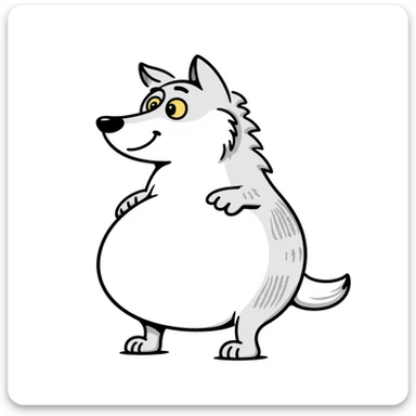 Wolf with enormous pregnant belly, gray fur, yellow eyes, standing sideways to show the large belly sticker