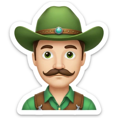 Cowboy face with green hat and handlebar mustache sticker
