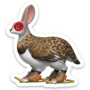 Rock Ptarmigan-Snow-Leopard-Snowshoe-Hare-Koi-Fish-Pokémon-Fakémon-Animal-hybrid, full body, with red marking over eye sticker