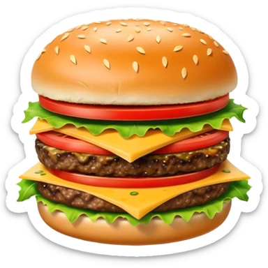 Generar hamburguesa de pan color café con semillas hemp encima del pan, con carne, tomate, lechuga, queso, piña dentro de ella sticker
