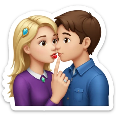 A boy and a girl kissing and the girl has a shiny BIG ring on her finger sticker