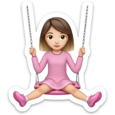 girl with medium length brunette hair with blonde highlights and brown eyes wearing light pink and is swinging sticker