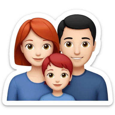 a family of three, all three white: the mother with short red hair, the father with black hair, and the daughter with black hair. sticker