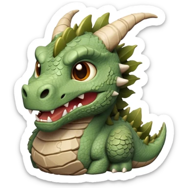 Cinematic Cute Giant Rock Dragon Portrait Emoji, Head tilted playfully and inquisitively, showcasing a robust, stone-carved body with intricately detailed, craggy textures in natural earthen tones accented by soft hints of moss, and a surprisingly gentle, endearing expression; rendered with lifelike clarity and warm, natural light, high shine, mighty yet endearing, styled with a touch of ancient, stony whimsy, soft glowing outline, capturing the essence of a mischievous stone guardian poised to rumble playfully into your embrace! sticker