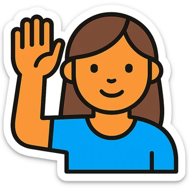 The face of an activist girl waving her hand in a blue T-shirt sticker