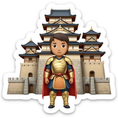 Japanese Castle Lord, Lord standing before a Japanese castle backdrop sticker