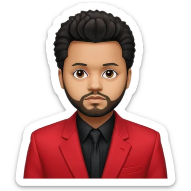 The Weeknd with black shirt, red suit jacket sticker