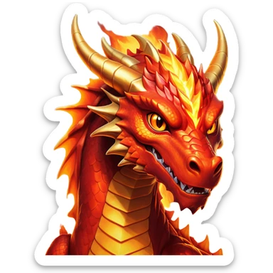 cinematic-noble-fierce-fire-dragon-portrait-emoji,-poised-and-imposing,-with-a-muscular,-scaled-body-ablaze-in-fiery-hues-of-crimson,-molten-orange,-and-molten-gold,-and-intense,-burning-eyes-that-mirror-the-heart-of-a-volcano;-rendered in detail sticker