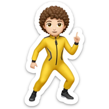 Create a high-quality emoji-style illustration of Alex from Totally Spies. She should have short curly brown hair, a bright yellow spy suit, and an energetic, sporty expression. The style should be minimalistic and cartoonish, resembling classic emoji designs sticker