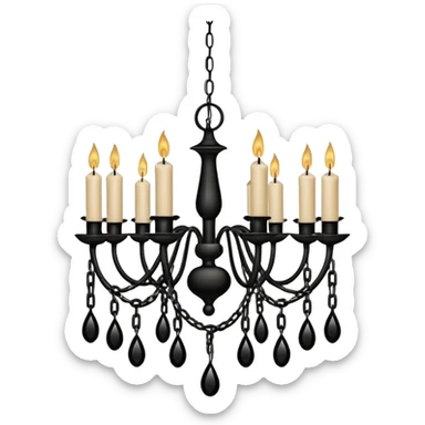 Simple minimalistic hanging wide short chained black Ceiling chandelier with beige-white candles sticker