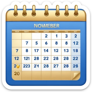 no generate an ios style background free calender, blue and gold and white with the date 22 november highlited sticker