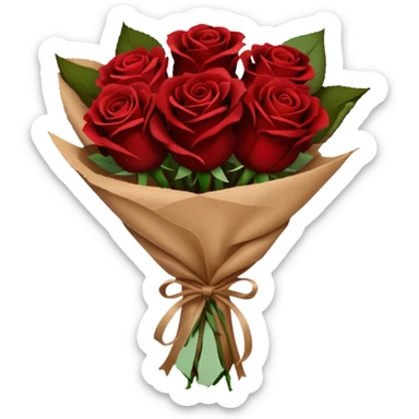 Bouquet of dark brown roses in a paper package sticker