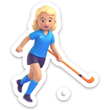 child field hockey player, running with a stick, cheerful expression, colorful uniform, plain background sticker