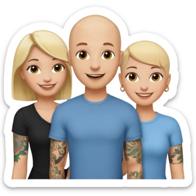 throuple blonde female brunette female with tatted bald male sticker