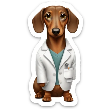 Wire-hired dachshund  dirty color wearing a lab coat sticker