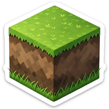 Minecraft grass block, square shape, brown and green, smooth, isometric sticker