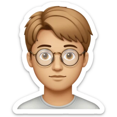 generate head of 25 years old man , programmer with circles glasses and bronze hairs  sticker