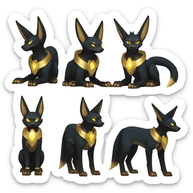 Black godly overpowered ethereal majestic Egyptian Lucario-Umbreon-Cat. Golden Anubis-Rings and yellow ring-markings. Full body sticker