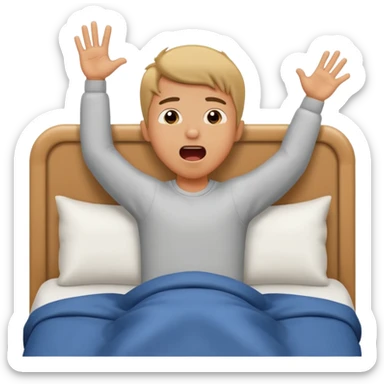 emoji- of a stretching boy waking up in bed sticker