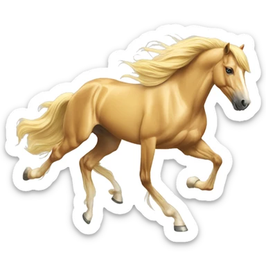Yellow palomino horse with long flowing mane galloping with prosthetic leg, slender horse, solid yellow horse, running, yellow horse galloping with prosthetic leg, pretty horse sticker
