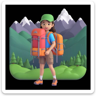 girl back packing mountains in background, close up pose sticker