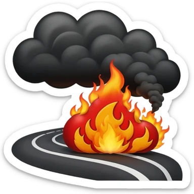apple style emoji of a road with fire and smoke sticker