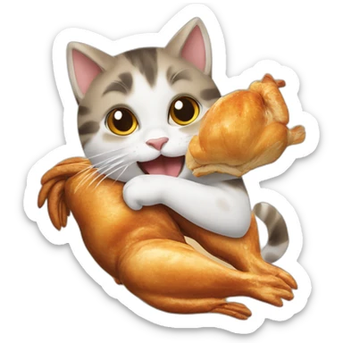 cat biting roast chicken sticker