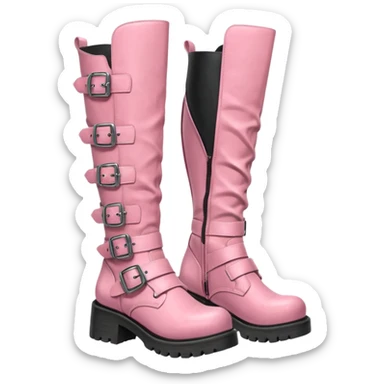 A pair of knee high pink boots, grunge, new rock style with buckles sticker