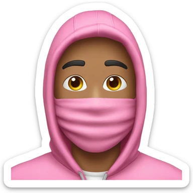 A man with a pink hoodie and a triangle mask ￼￼ sticker