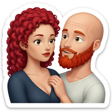 intimate moment between lovers bald man red beard long black curly hair woman sticker