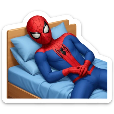 emoji de spiderman acostado en la cama dormido sticker