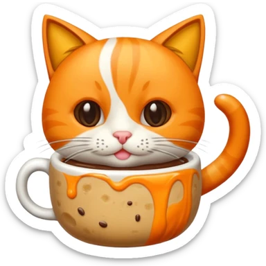 Gato naranja tomando café frio con un popote agarrándolo con sus patitas sticker