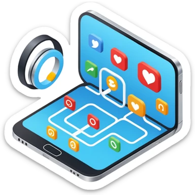 create an isometric analogous to show case user experience around multi channel like portal, chat, mobile sticker