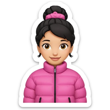A caramel skinned girl that’s has puffy black hair with her hair up skinny and wears a pink puffer coatb sticker