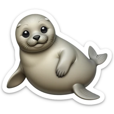 cinematic-seal-realistic-full-body-lounging-emoji,-plump-sleek-body-stretched,-short-smooth-fur-glinting-in-the-sea-breeze,-flippers-tucked-comfortably-beneath-its-body,-large-dark-eyes-filled-with-playful-curiosity sticker