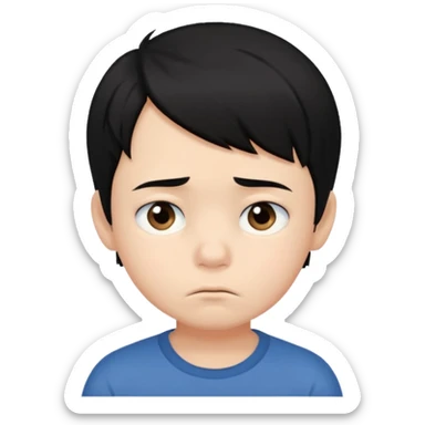 
5 year old boy, black hair, sad emoji sticker