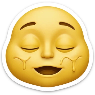 iOS-style 3D classic yellow emoji: drowsy yellow face with half-closed eyes, messy mouth, and slightly tilted head, conveying just-woke-up grogginess sticker
