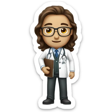 doctor with long brown hair and brown eyes, whithout glasses and Stethoscope sticker