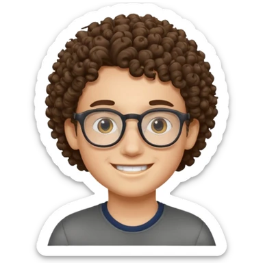 Niño con lentes de piel blanca y pelo rizado sonriente sticker