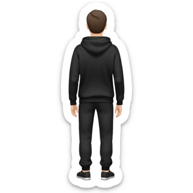 fullbody Mysterious shy caucasian man in black hoodie, hands in pockets and black pants rear backview sticker