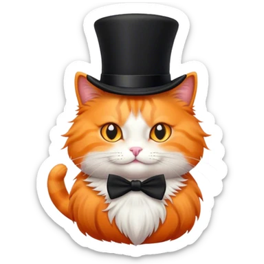 fluffy elegant orange cat with top hat black sticker