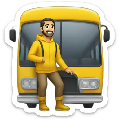 Armenian men in yellow clothing in the bus sticker