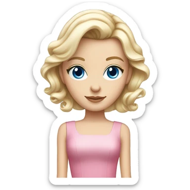 Pretty blue eyed white girl with blonde fancy hairdo with a pink dress sticker