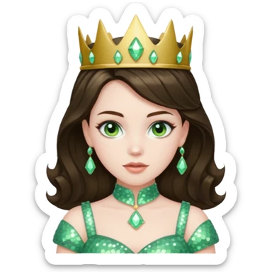 Princess Ozma from Oz with long brunette hair, pale green sequin outfit sticker