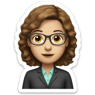 Female Accountant with glasses. Brown hair with highlights and blue/green eyes sticker